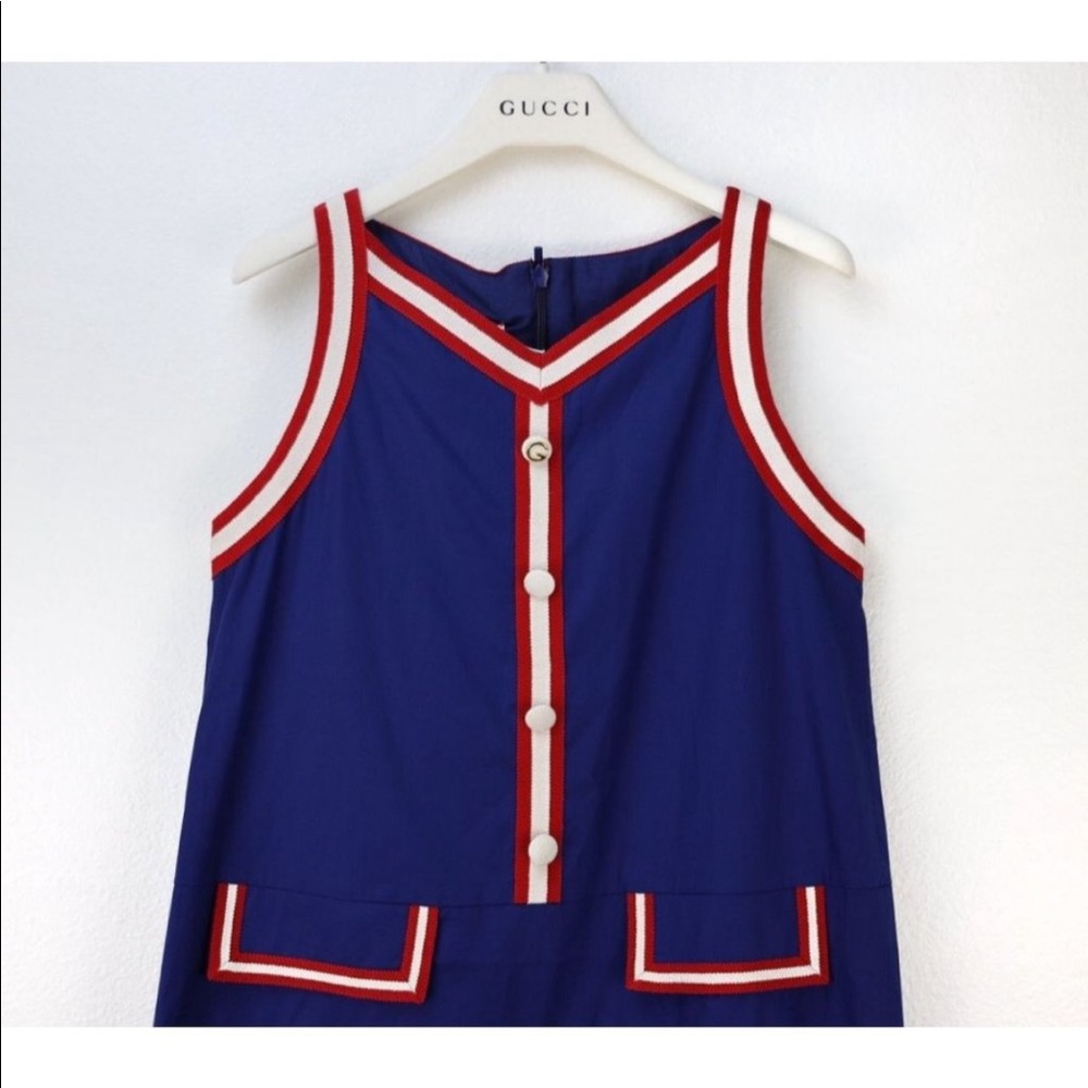 NWT GUCCI DRESS IN BLUE pleated stripe-trim - Picture 9 of 13